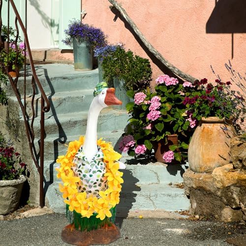 Cutecrop Hawaiian Porch Goose Outfit Spring Clothes for 23" High Cement or Plastic Goose for Lawn Clothing Porch Garden Yard Costume Tropical Decorations - Image 4