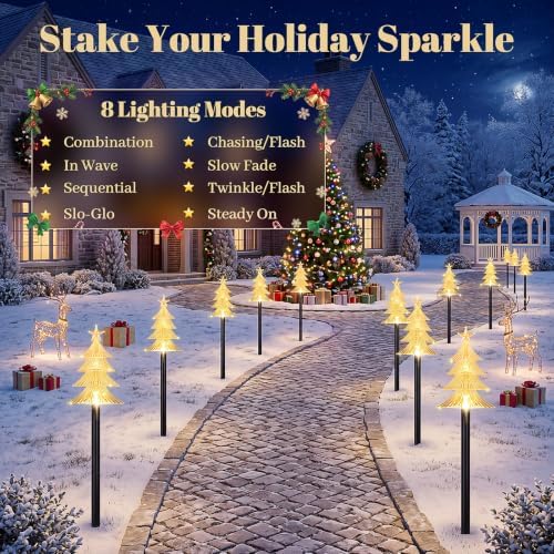 TOWPONICS Solar Christmas Tree Pathway Lights Outdoor Decorations, 5 PCS - Image 4