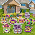 10 Pieces Mardi Gras Decorations Outdoor Yard Garden Porch Sign - Large Festive Mask, Jester, Crown, Drum, and Hat Masquerade Design Signs with Stakes for Outside Carnival Patio Pathway Lawn Decor by PhyLence