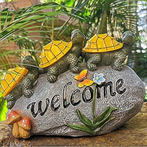 shumi Solar Garden Statue Turtle Outdoor Lights -Welcome Turtles on a Rock Solar Powered LED Outdoor Garden Ornaments，for Indoor Outdoor Yard Statue Decoration，Thanksgiving Christmas 1 Pack by shumi