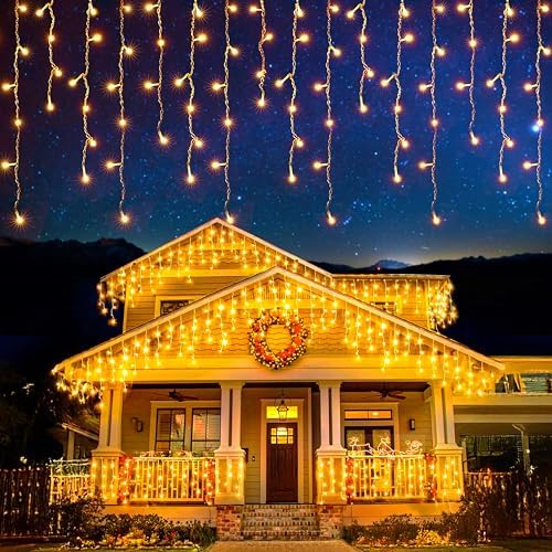 EcoNour Warm White Christmas Icicle Lights for Outside, 55.77 FT 500LED by EcoNour