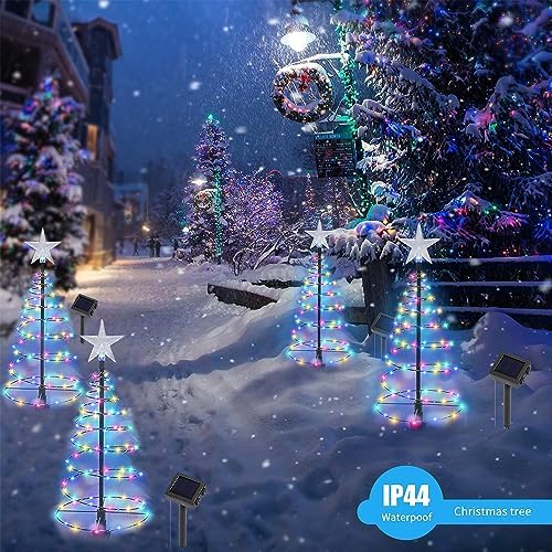Dynaming 4 Pack Solar Spiral Christmas Trees with Lights, 19" Outdoor Light Up Christmas Pathway Markers with Colorful Lights, Waterproof & Auto On/Off Xmas Decoration for Patio Yard Walkway Driveway - Image 6
