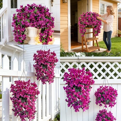 Artificial Fake Hanging Plants Flowers Basket Bougainvillea for Summer Outdoor Outside Decoration, Faux Silk Flowers UV Resistant Realistic Porch Home Patio Balcony Yard Outdoors Decor - Image 6