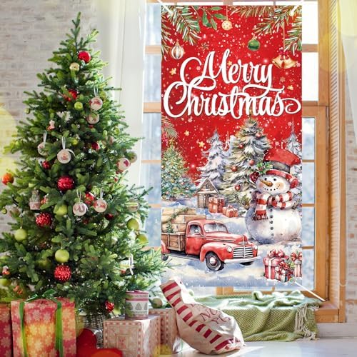 Christmas Door Cover Snowman Decoration Xmas Large Photography Background Banner Porch Sign for Winter Indoor Outside Front Door Banner Farmhouse Party Supplies 6 x 3 Feet - Image 4