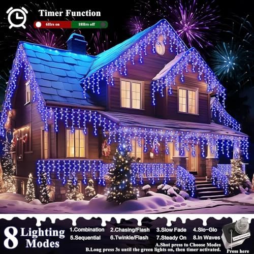 XURISEN 66ft 640 LED Christmas Lights Outdoor with 120 Drops, 8 Modes Curtain Fairy Lights Plug in Waterproof Timer Memory Function String Lights for Christmas Holiday Wedding Party Decor(Blue) - Image 2