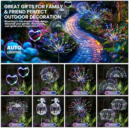 PEVOROS Solar Firework Fairy Garden Lights Outdoor, Colorful, 4 Pack - Image 2