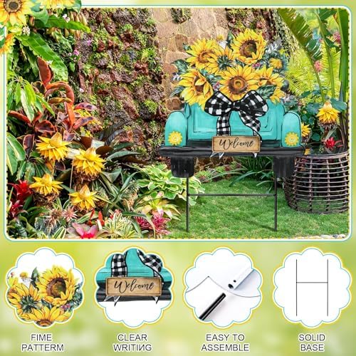 Weysat Sunflowers Yard Sign 13.7 Inch Sunflowers Metal Decoration Outdoor Summer Decoration for Home Outdoor Summer Truck Yard Decor with Stakes Waterproof for Garden Patio Lawn Party Walkway Decor - Image 4