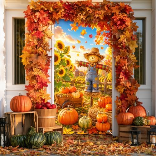 BlissYard Thanksgiving Scarecrow Door Cover 35 x 71 Inch by BlissYard