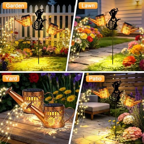 2 Pack Solar Watering Can Lights, Metal Solar Lights Outdoor Decorative - Image 5