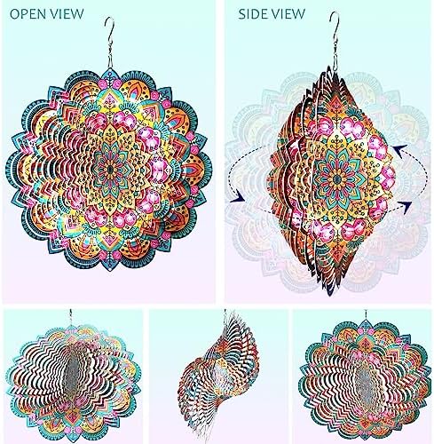 Aoedelyart Wind Spinners Outdoor Mandala Lucky Star,Laser Cut Metal Kinetic Art Wind Spinner Gift for Christmas,12In Stainless Steel Hanging Yard&Garden 3D Wind Sculpture Decorations Indoor Spinners - Image 5