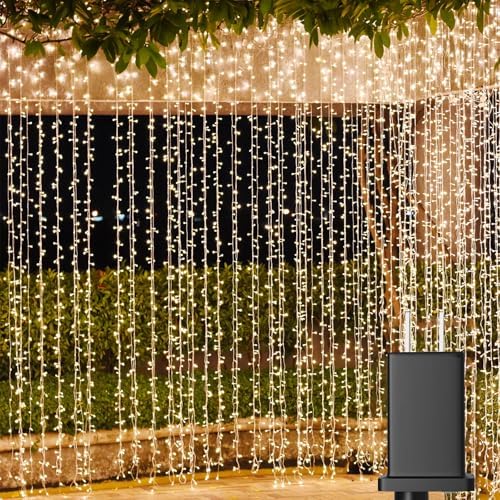 Solhice LED Curtain Lights Outdoor 20ft x10ft, 600 LED Plug in Hanging String Lights Indoor Bedroom, Twinkle Light Backdrop for Outside Wedding Decor, Warm White (Not Connectable) by Solhice