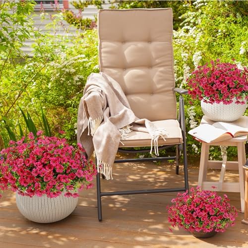 Sggvecsy Artificial Flowers for Outdoors 12 Bundles Realistic Faux Plants UV Resistant Fake Silk Daisy with Eucalyptus for Boxwood Planter Patio Porch Outside Spring Summer Decoration(Rose Red) - Image 5