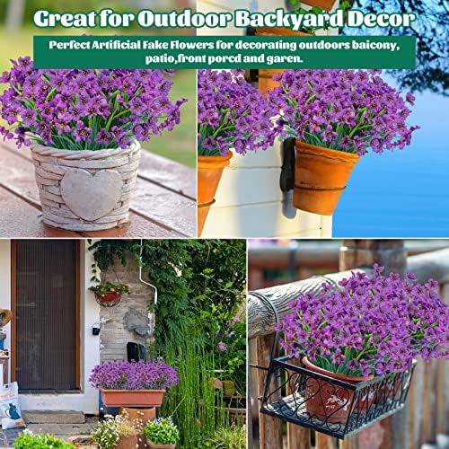 Lnoicy 12 Pcs Artificial Flowers for Outdoor,Plastic Flowers Decoration, UV Resistant Faux Flowers Shrubs, Artificial Plants for Indoor Outside Garden Home Wedding Farmhouse（Purple） - Image 5