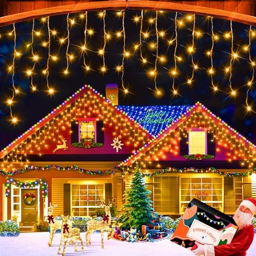 XURISEN 66ft 640 LED Christmas Lights Outdoor with 120 Drops, 8 Modes Curtain Fairy Lights Plug in Waterproof Timer Memory Function String Lights for Christmas Holiday Wedding Party Decor(Warm White) by XURISEN