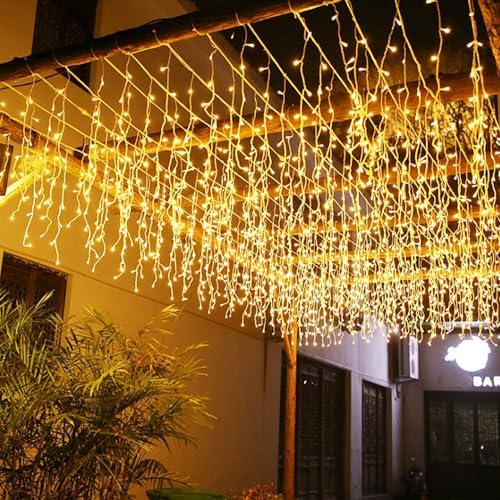 LED Icicle Lights, 8 Modes 19.7FT 150 LEDs Christmas Short Curtain Fairy Hanging Ceiling Extendable Lights for Wedding Balcony Doorway Outdoor Indoor Decoration Warm White, 6M05 - Image 2