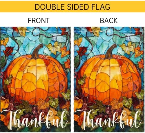 Thankful Thanksgiving Garden Flag, Fall Garden Flags for Outdoor Decor 28x40 Inch Autumn Stained Glass Pumpkin Maple Leaf Double Sided Small Burlap Outside Porch Lawn Yard Decorative Flags - Image 6