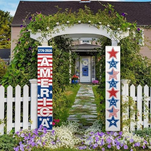 American Independence 250th Anniversary Banner Set Vertical Patriotic Hanging Banners, Red White Blue, Polyester, 32 x 180cm, 4th of July Decorations Wall Porch Door Decor - Image 4