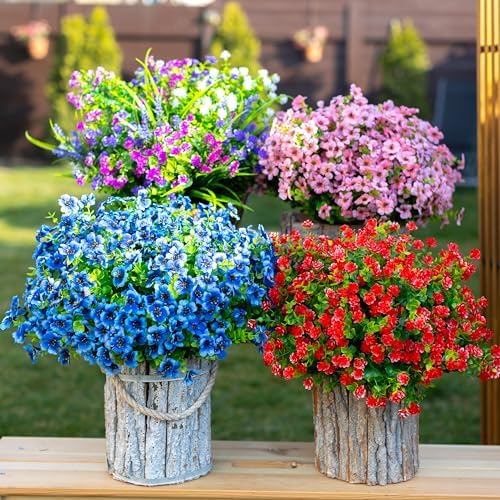 AXYLEX Artificial Flowers for Outdoors, 12 Bundles Fake Plants (Red) - Image 5