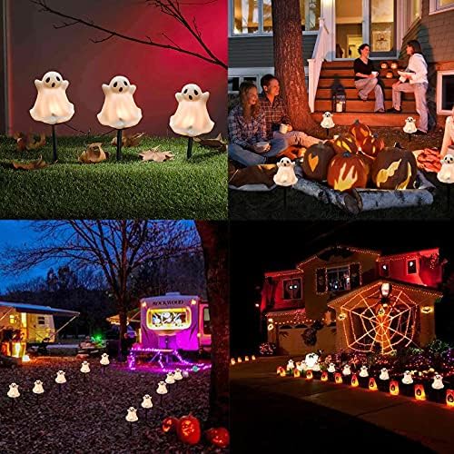 SUNSGNE Halloween Ghost Pathway Lights Outdoor, Set of 4 Ghost Halloween Stake Path Lights with C7 LED Bulbs for Outdoor Yard Walkway Garden Party Decoration - Image 7