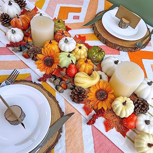 Winlyn 60 Pcs Assorted Small Artificial Pumpkins and Gourds with Acorns Pinecones Maple Leaves Sunflowers Fall Harvest Decoration Set for Thanksgiving Halloween Bowl Filler Table Centerpiece Wreaths - Image 3