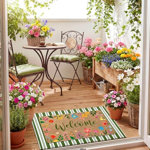 Tinideya 2 Pcs Floral Layered Door Mat Outdoor Wildflower Welcome Mat - Image 6