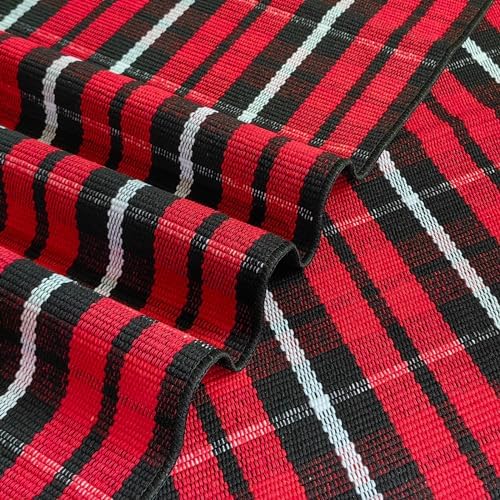 Buffalo Plaid Outdoor Rug, 3' x 5' Christmas Red & Black Check Indoor/Outdoor Area Rug, Layering Rug for Hello/Welcome Door Mat, Machine Washable Cotton Woven Farmhouse Mat for Front Porch Décor - Image 5