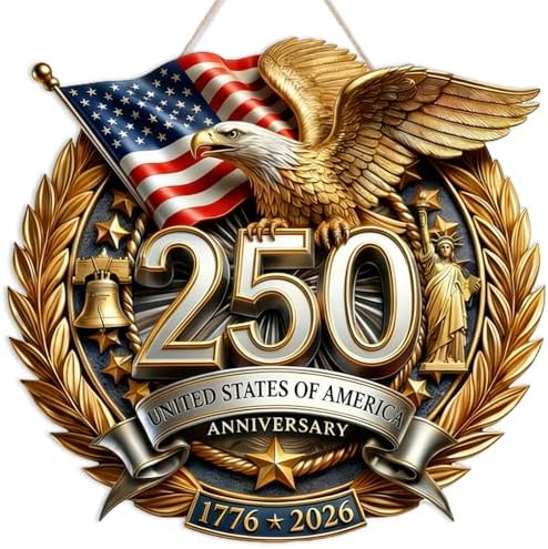 American Eagle Door Hanger Decor 250 Years Anniversary Door Wreath 1776-2026 250th Anniversary 4th of July Patriotic Double-Layer Wooden Hanging Sign for Home Front Door Porch Outdoor Decor by BHOOKA