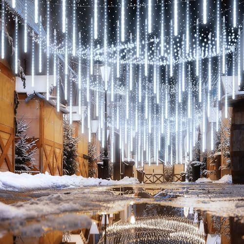 EEIEER Meteor Shower Lights Outdoor, 11.8 inches 10 Tubes 240 LED Snowfall Falling Rain Lights for Halloween Christmas Holiday Tree Home Party-White - Image 3
