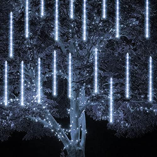 TW SHINE White Christmas Meteor Shower Lights Outdoor, 288LED 12" 8 Tubes Waterproof Christmas Lights Outdoor Plug in, Snow Falling Rain Icicle Xmas Light Decorations, White - Image 3