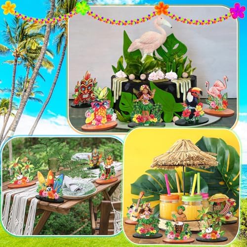 Wesiti 12 Pcs Hawaiian Luau Party Table Decorations Tiki Totem Table Centerpiece Wooden Tropical Aloha Signs Decor for Hawaiian Birthday Wedding Beach Party Supplies - Image 6