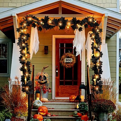 2 Pcs Black Leaf Garland with Yellow Lights, 11.8FT - Image 5