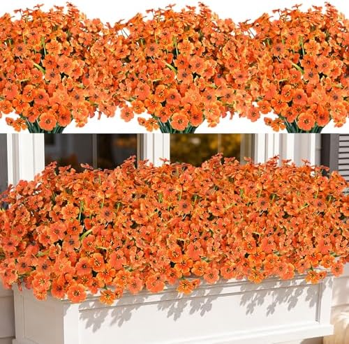 AmyHomie 20 PCS Artificial Fall Flowers for Outdoors, Orange Fake Mums by AmyHomie
