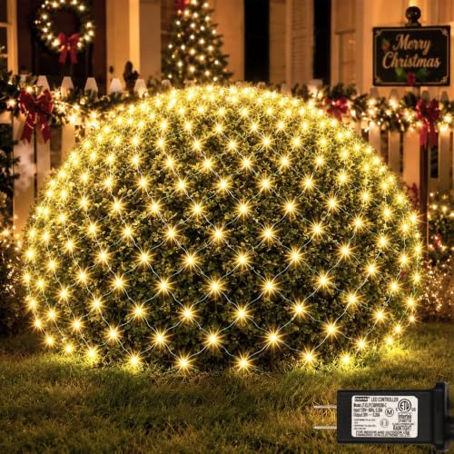 OYCBUZO 360LED Net Lights, 21ft x 5ft Connectable Christmas Outdoor Mesh Lights with Timer & 8 Lighting Modes, Waterproof String Light Plug in for Xmas Tree Bushes Garden Holiday Party - Warm White by OYCBUZO