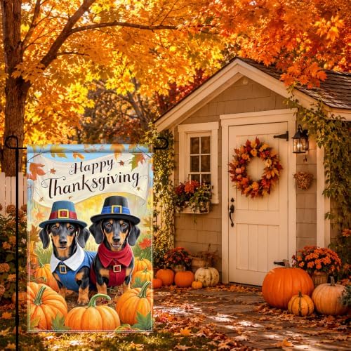 BlissYard Fall Dachshund Pilgrim Garden Flag 12x18 Inch Outdoor Decor - Image 5