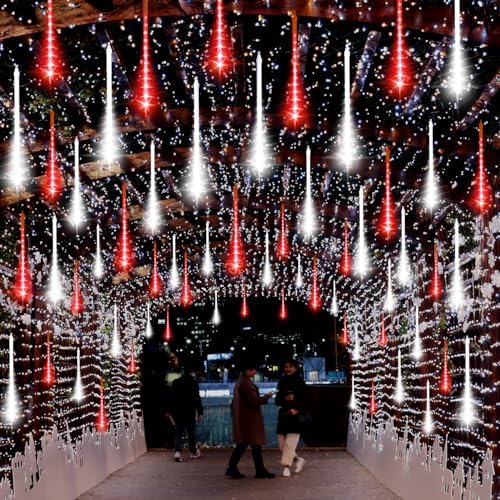 LAMPHOME Red White Lights for Valentines Day Decor, Christmas Outdoor 12-inch LED Meteor Shower Icicle Lights, 10 Tubes 240 LED Shower Rain Waterproof Plug for Wedding Xmas Tree Yard House Decor - Image 3