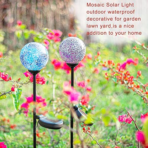 VCUTEKA Decorative Solar Garden Lights, 3.5" Mosaic Globe Stake 2 Pack - Image 4
