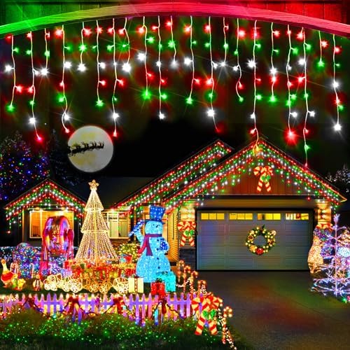 Christmas Lights, 49FT 480 LED Ice Lights for Outside House Clear Wire Twinkle Light with 8 Modes Timer Waterproof for Christmas Party Tree Holiday Patio Yard Home Decor(Red Green and Cool White) by Heceltt