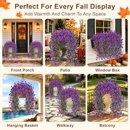 Artificial Hanging Flowers for Outdoors, 4 PCS 688-Bloom UV Resistant Mums - Image 6