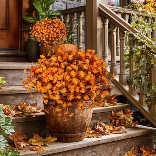 AXYLEX Artificial Fall Flowers Outdoor Fake Mums (RedOrangeYellow, 12) - Image 6