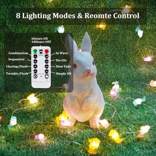 Easter Bunny Fairy Lights Battery Operated with Remote Pastel String Lights - Image 2
