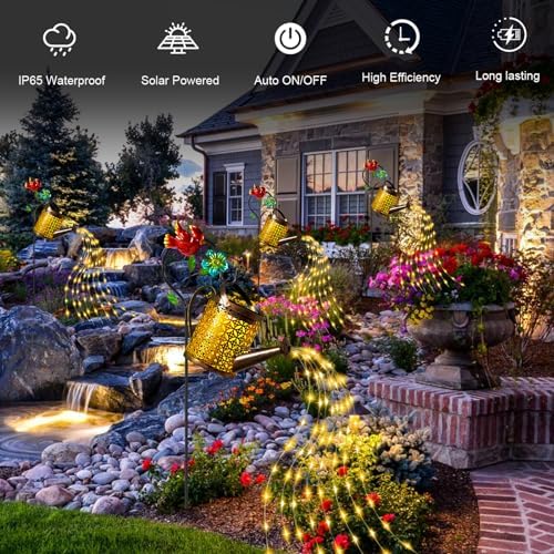 Solar Garden Lights Outdoor Decor, Cardinal Watering Can Lantern Waterproof - Image 5