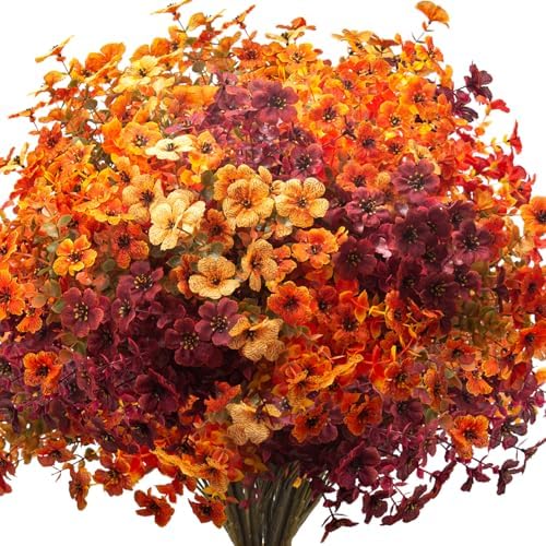 Grunyia 16 Bundles Artificial Fall Flowers Outdoor UV Resistant Faux Daisy, Colorful No Fade Autumn Decor for Front Door Porch Patio Yard Balcony Thanksgiving Christmas (Fall Mix) by Grunyia