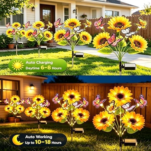 Solar Lights Outdoor Decorative, Upgraded 4 Pack Flowers with 16 Butterflies, Brighter Waterproof Garden Decor for Yard Lawn Pathway, Mom Women Grandma Gift - Image 3