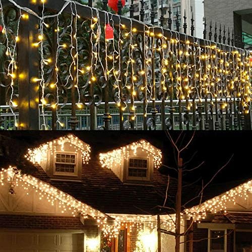 LED Icicle Lights, 8 Modes, 13FT 96 LEDs Christmas Short Curtain Fairy Hanging Ceiling Extendable Lights for Wedding Balcony Doorway Outdoor Indoor Decoration Warm White, 4M - Image 4
