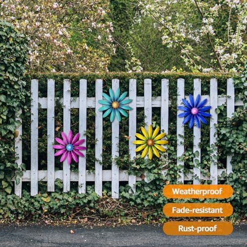 Giyyomtr Metal Flowers Wall Decor - 4pcs 6.2'' Metal Wall Art Hanging Decorations for Outdoor Fence Garden Yard Patio Exterior Wall Decor - Image 2