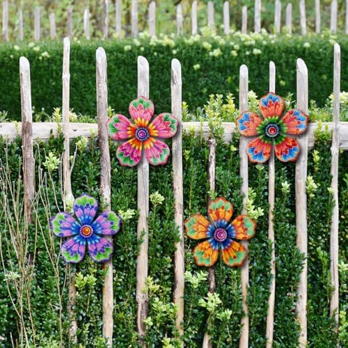 Giyyomtr Metal Flowers Wall Decor - 4pcs Metal Wall Art Hanging Decorations for Outdoor Fence Garden Yard Patio Decor - Image 5