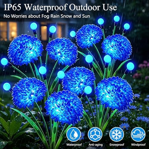 Solar Firefly Lights Outdoor Waterproof, 8 Pack Blue Solar Flowers Swaying Lights With Flowers, Flower Light Garden Decor for Outside Yard Patio Halloween Christmas, Gifts for Women Grandma - Image 4