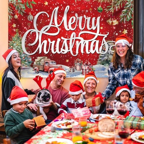 Large Christmas Banner Decorations Red Flag Outdoor 72x44 Inch, Merry Christmas Gifts for Indoor Home House Decor Party Supplies, Yard Sign Background for Photography - Image 2