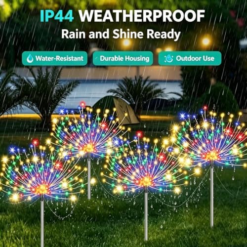Solar Firework Garden Lights Outdoor, 4 Pack 240 LED Multicolor Solar Firefly Lights with 8 Modes, Waterproof Solar Garden Decorative Lights for Yard Patio Pathway Lawn Flowerbed Backyard Decor - Image 2