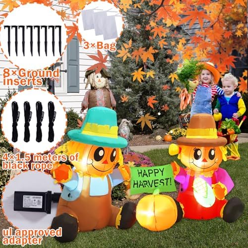 6FT Long Fall Inflatables Outdoor Decorations, Inflatable Scarecrow and Pumpkin, Built-in LED Fall Autumn Harvest Thanksgiving Inflatables Blow Ups for Outside Yard Garden Lawn - Image 4